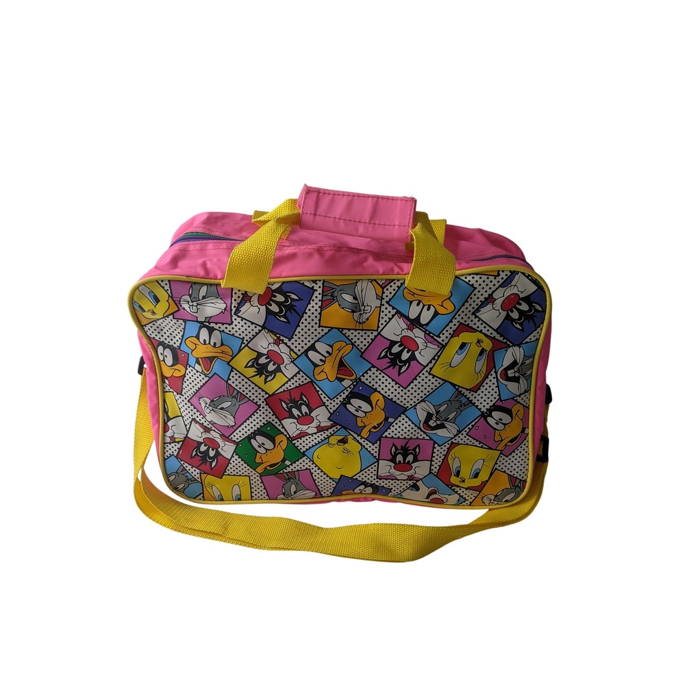 Vintage 1993 Looney Tunes Pink Travel Bag Bugs Bunny Tweety Daffy Sylvester 90s